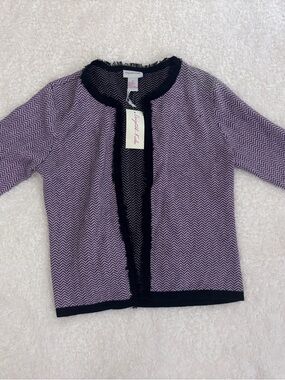 Kohl's Pink and Black Chevron Open-Front Cardigan